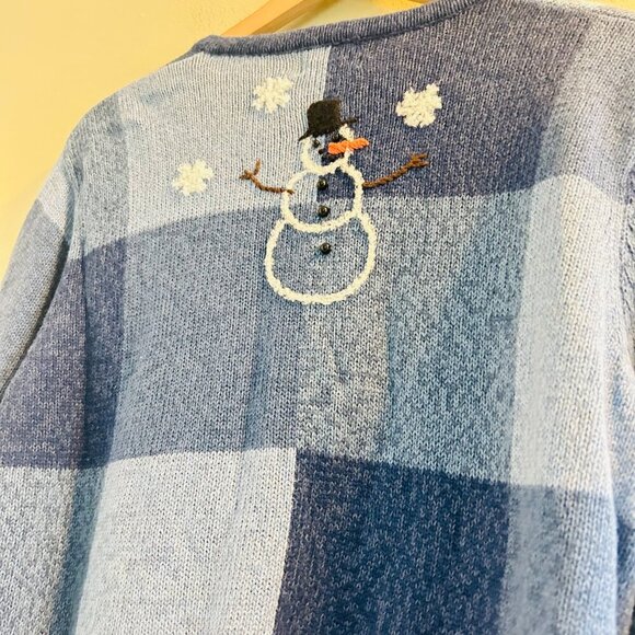 Breckenridge Snowman Cardigan Womens Size Large Vintage Blue Applique Sweater - Picture 8 of 11